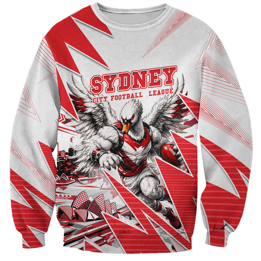 Personalised Sydney Swans Fan Pride Sweatshirt Fierce Swan Mascot Graphic Art With Sydney City Skyline