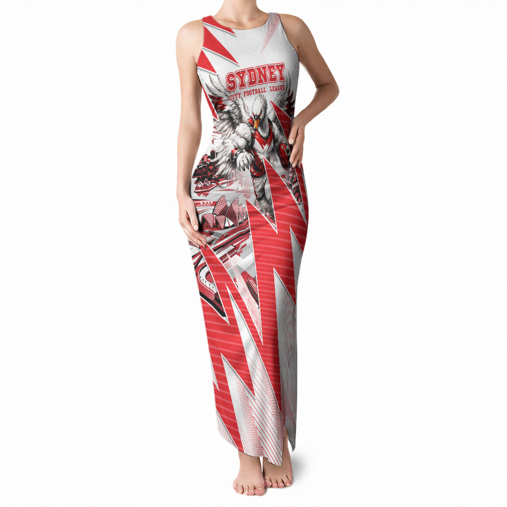 Personalised Sydney Swans Fan Pride Tank Maxi Dress Fierce Swan Mascot Graphic Art With Sydney City Skyline