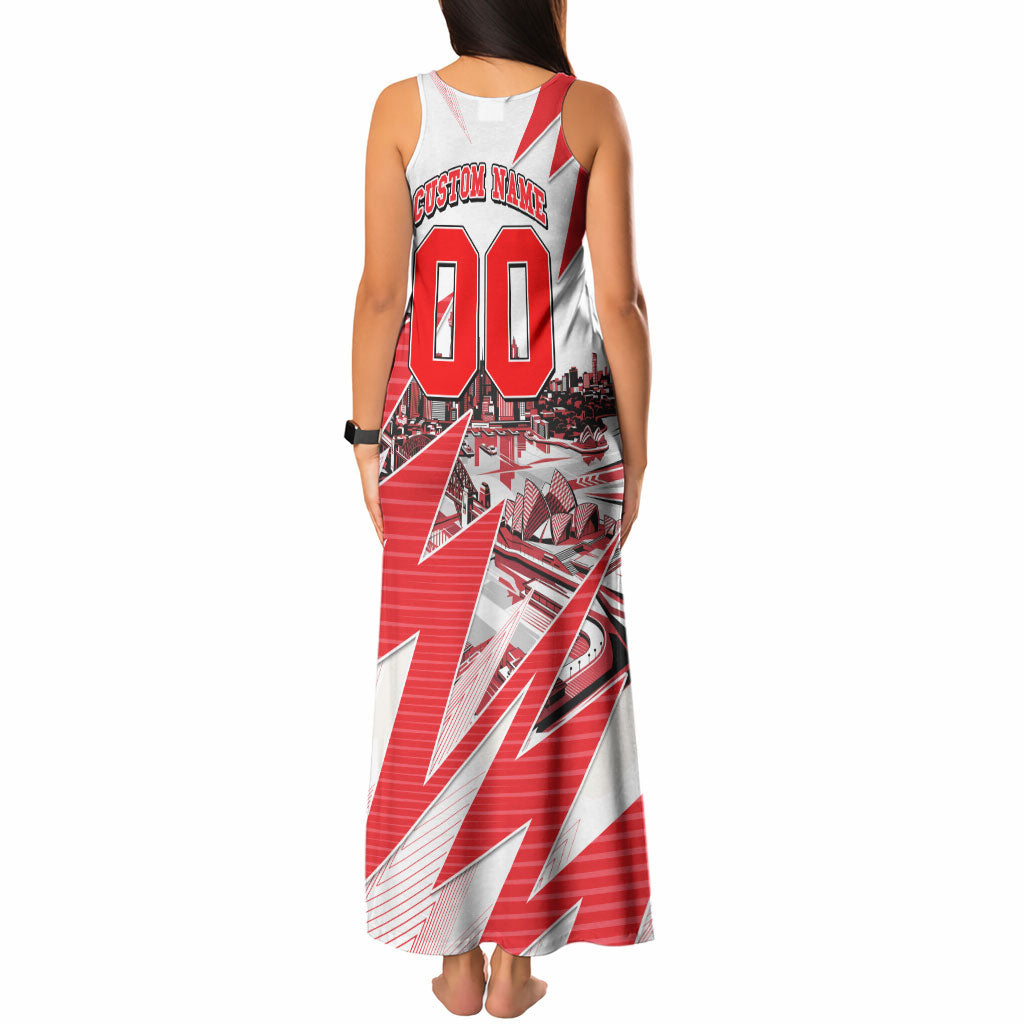 Personalised Sydney Swans Fan Pride Tank Maxi Dress Fierce Swan Mascot Graphic Art With Sydney City Skyline