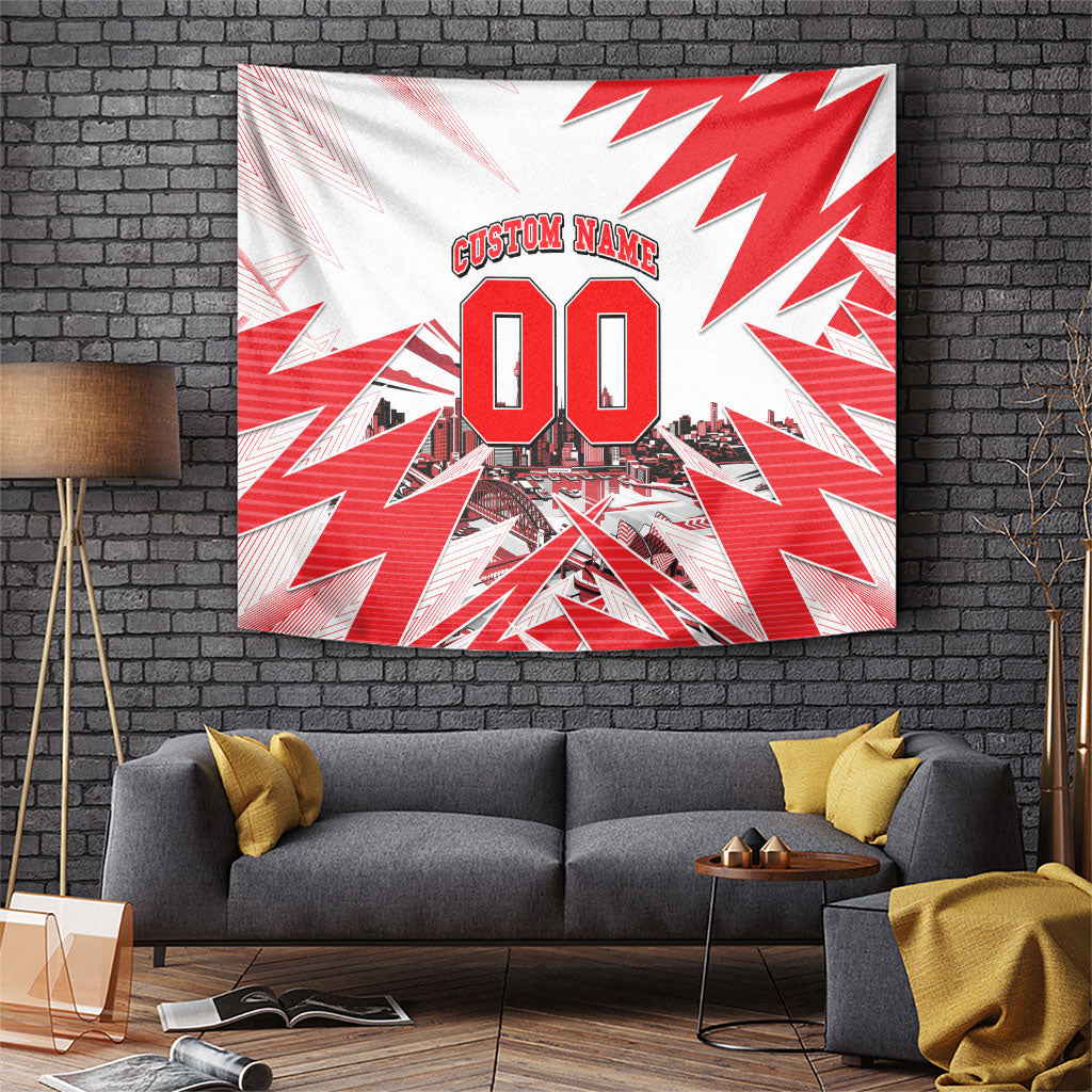 Personalised Sydney Swans Fan Pride Tapestry Fierce Swan Mascot Graphic Art With Sydney City Skyline
