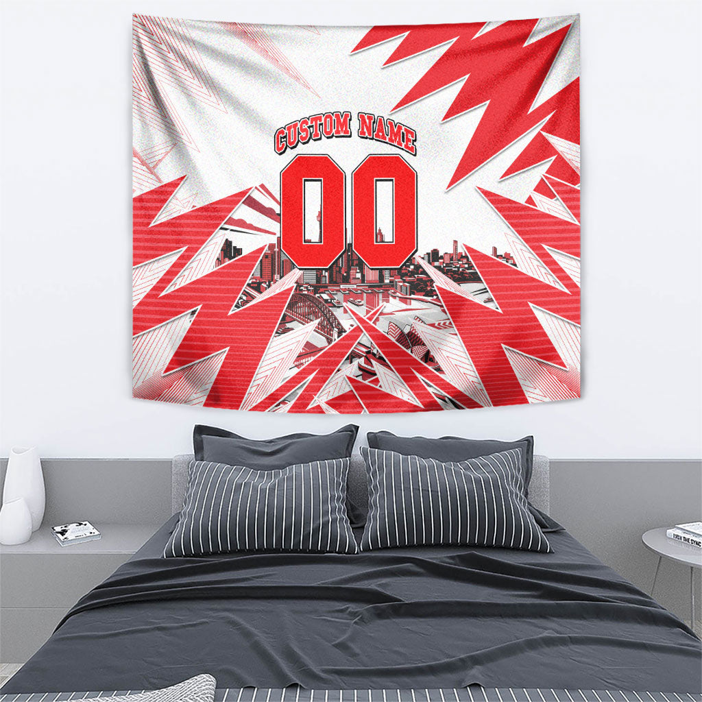 Personalised Sydney Swans Fan Pride Tapestry Fierce Swan Mascot Graphic Art With Sydney City Skyline