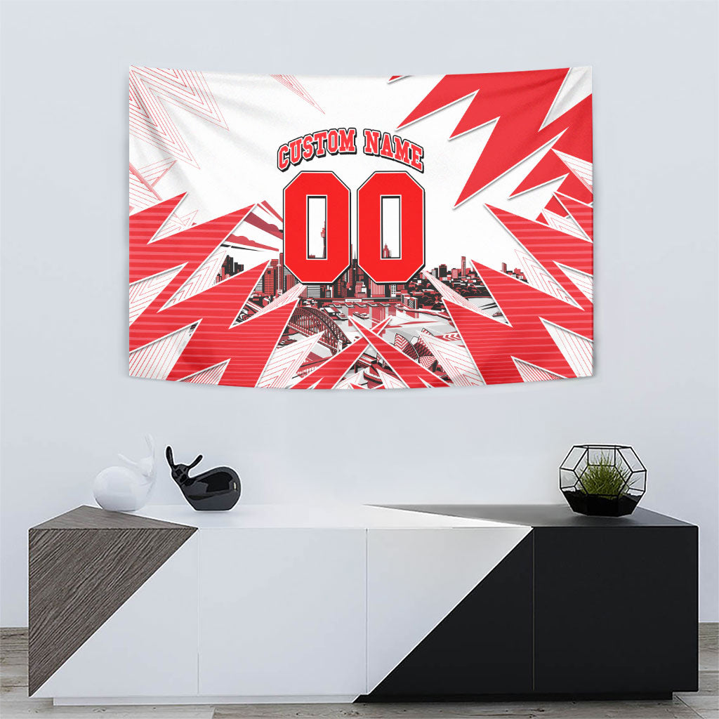 Personalised Sydney Swans Fan Pride Tapestry Fierce Swan Mascot Graphic Art With Sydney City Skyline