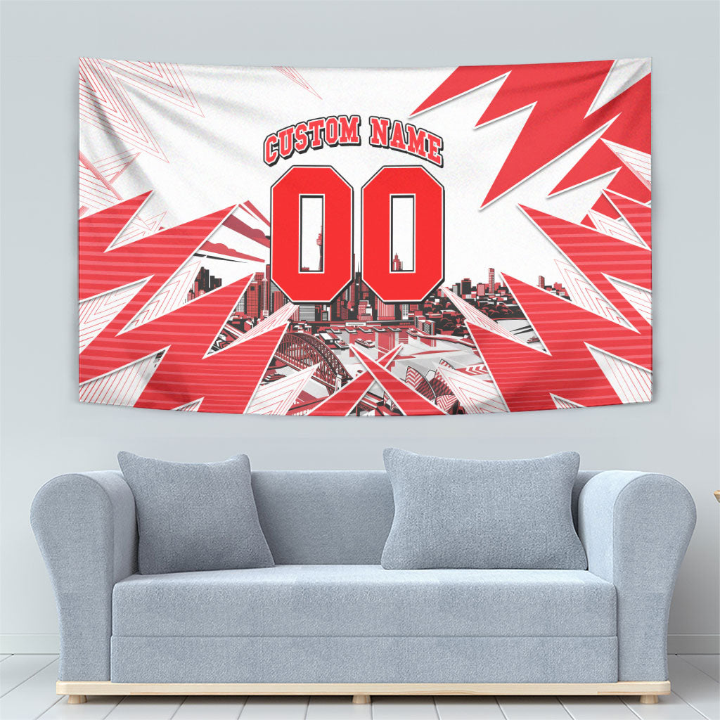 Personalised Sydney Swans Fan Pride Tapestry Fierce Swan Mascot Graphic Art With Sydney City Skyline
