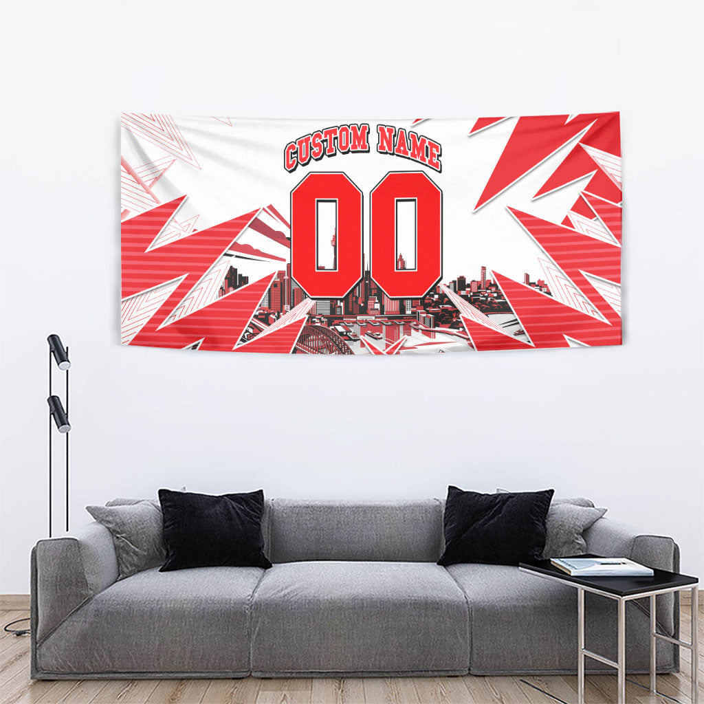 Personalised Sydney Swans Fan Pride Tapestry Fierce Swan Mascot Graphic Art With Sydney City Skyline
