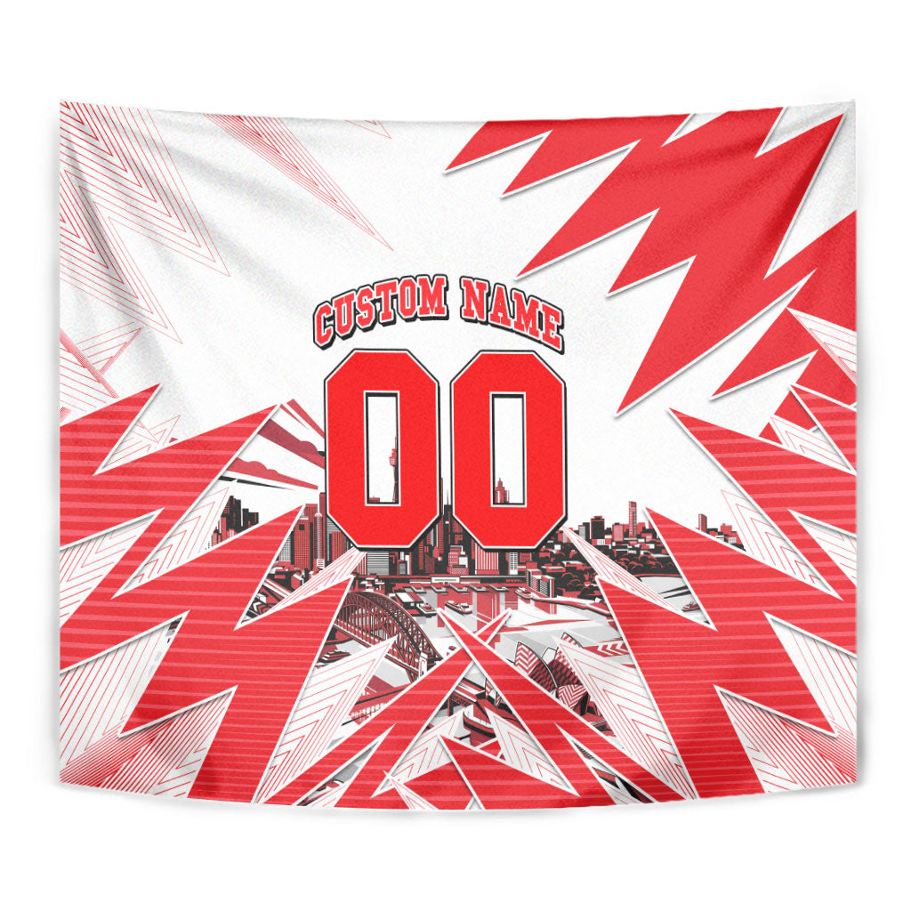 Personalised Sydney Swans Fan Pride Tapestry Fierce Swan Mascot Graphic Art With Sydney City Skyline