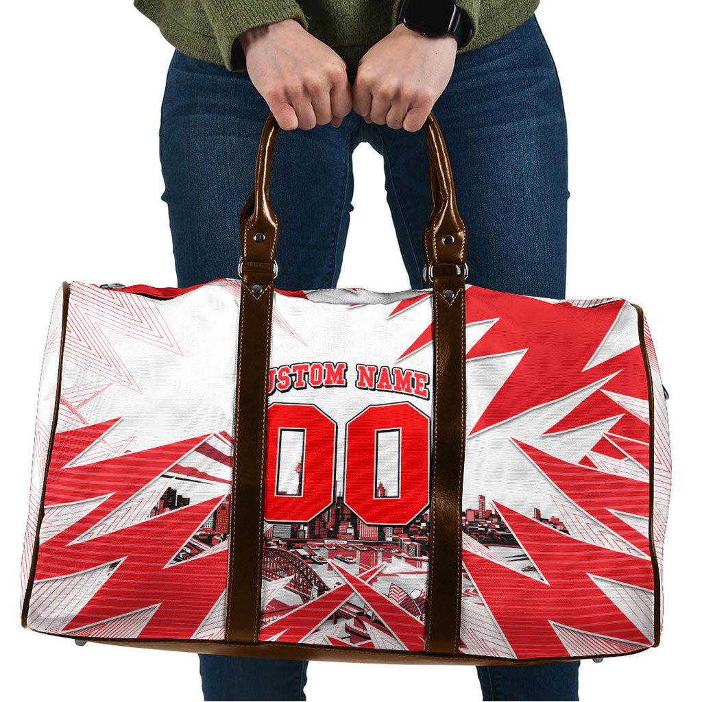 Personalised Sydney Swans Fan Pride Travel Bag Fierce Swan Mascot Graphic Art With Sydney City Skyline