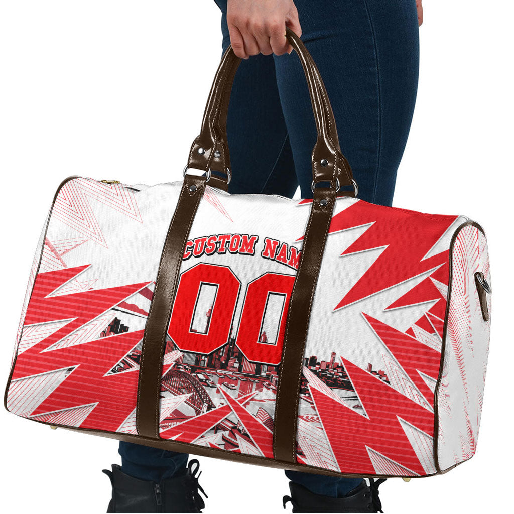 Personalised Sydney Swans Fan Pride Travel Bag Fierce Swan Mascot Graphic Art With Sydney City Skyline