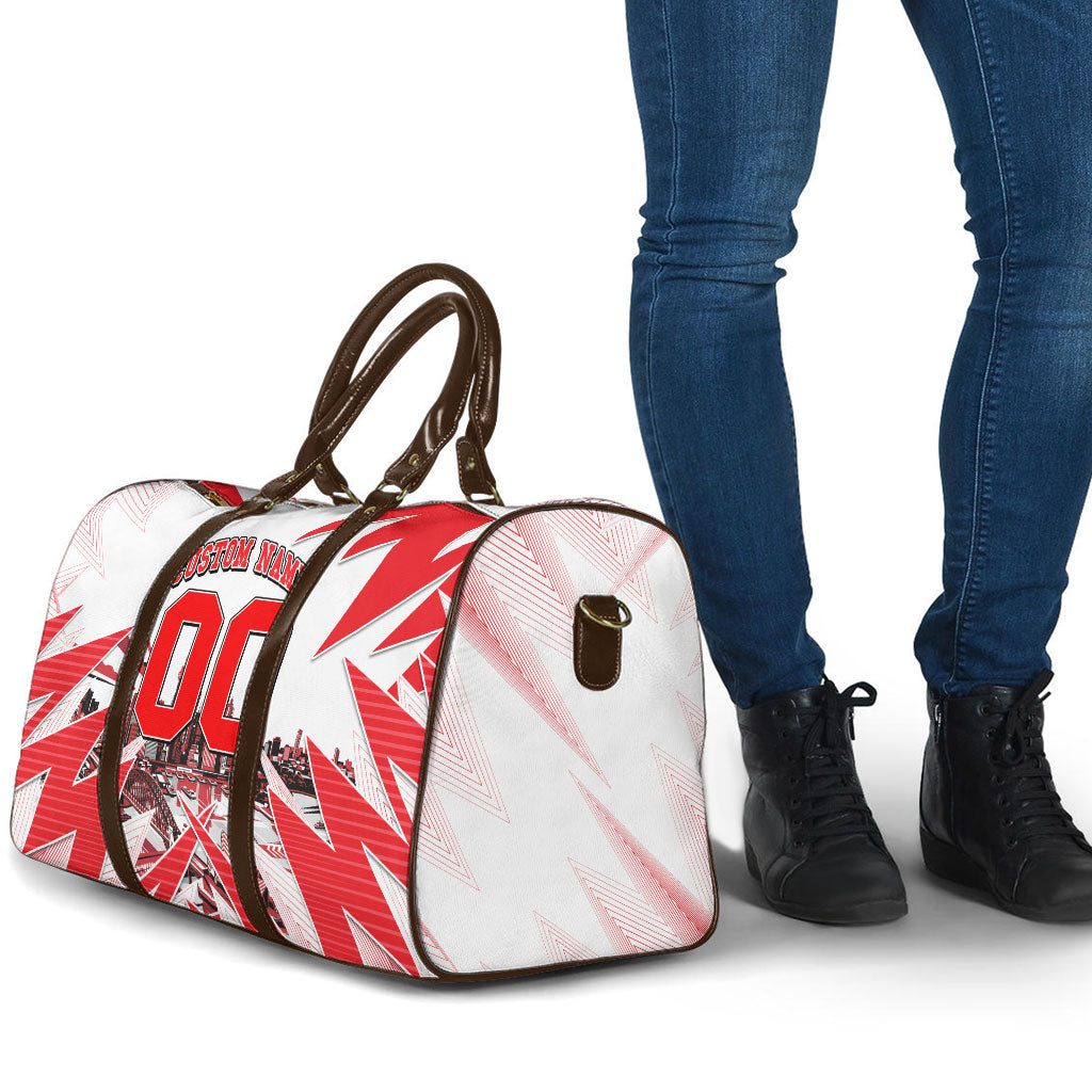 Personalised Sydney Swans Fan Pride Travel Bag Fierce Swan Mascot Graphic Art With Sydney City Skyline
