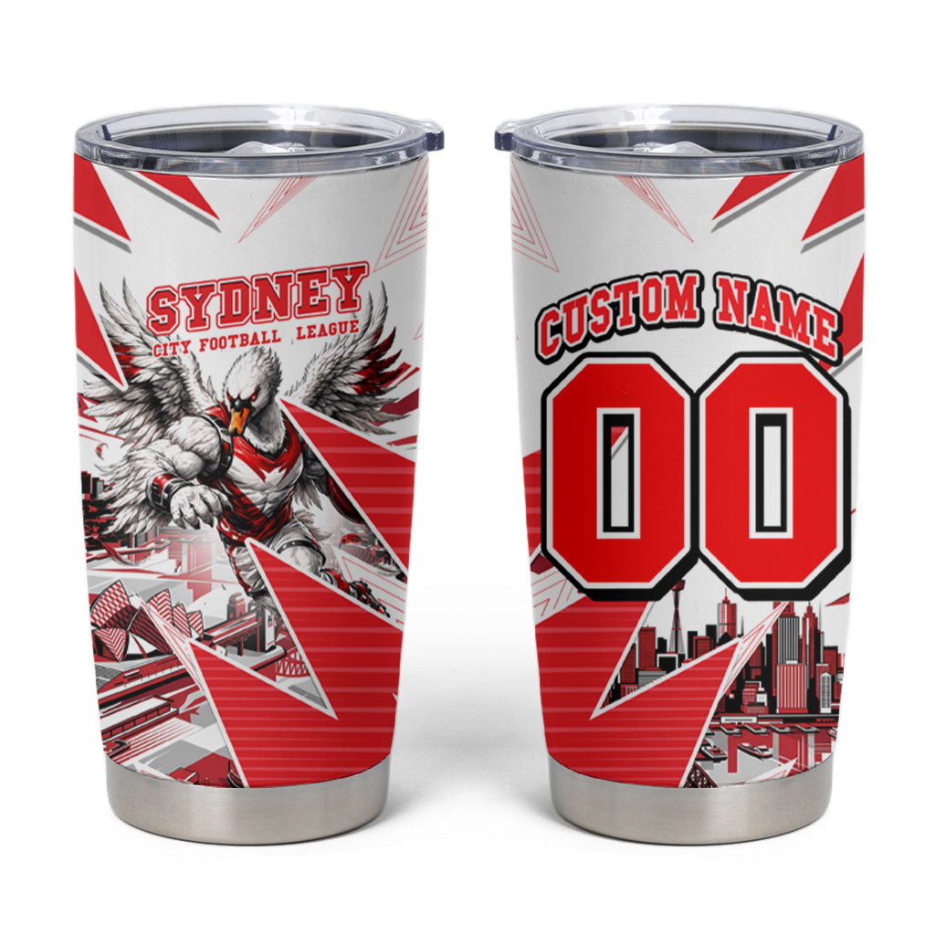 Personalised Sydney Swans Fan Pride Tumbler Cup Fierce Swan Mascot Graphic Art With Sydney City Skyline