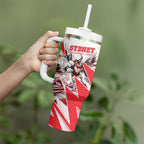 Personalised Sydney Swans Fan Pride Tumbler With Handle Fierce Swan Mascot Graphic Art With Sydney City Skyline