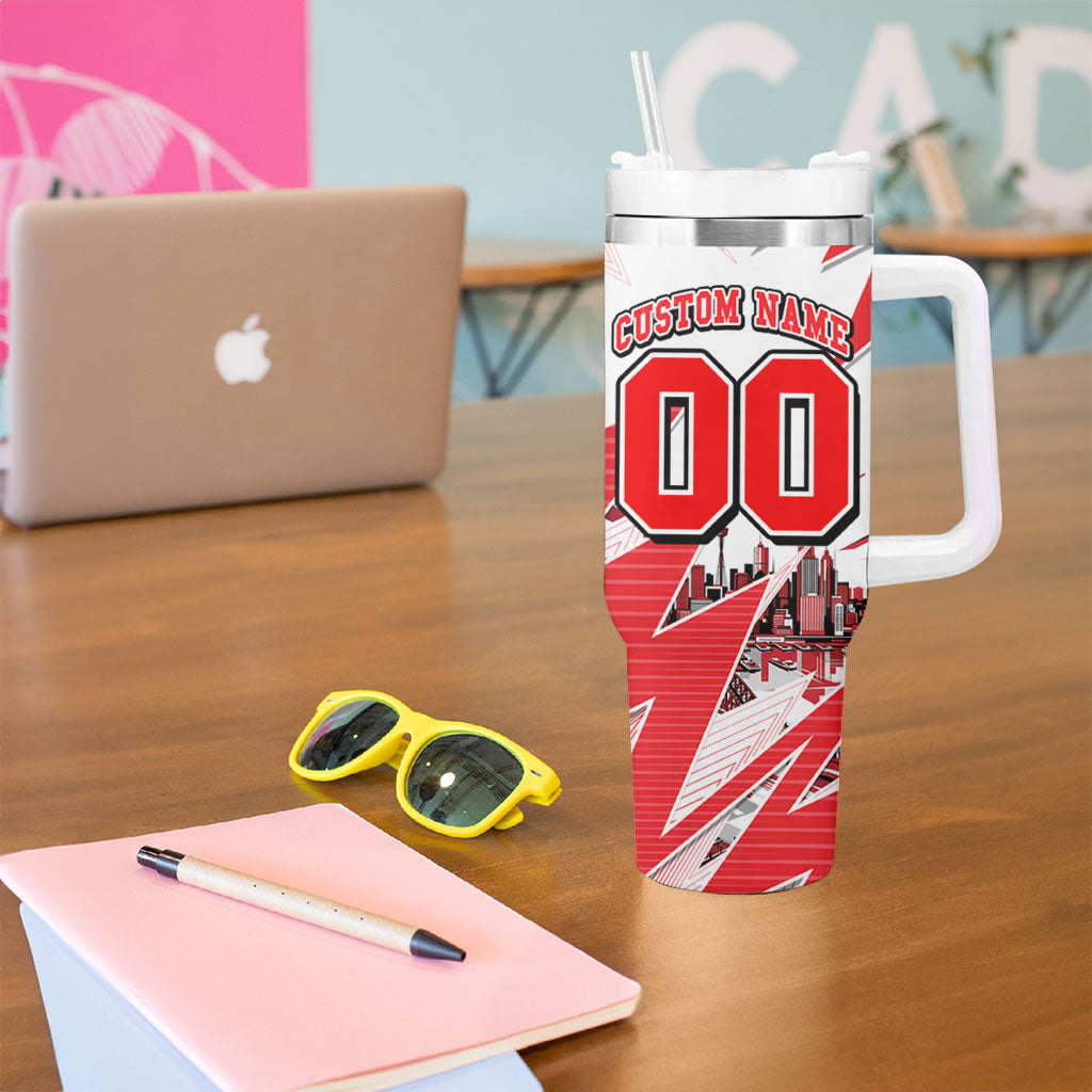 Personalised Sydney Swans Fan Pride Tumbler With Handle Fierce Swan Mascot Graphic Art With Sydney City Skyline