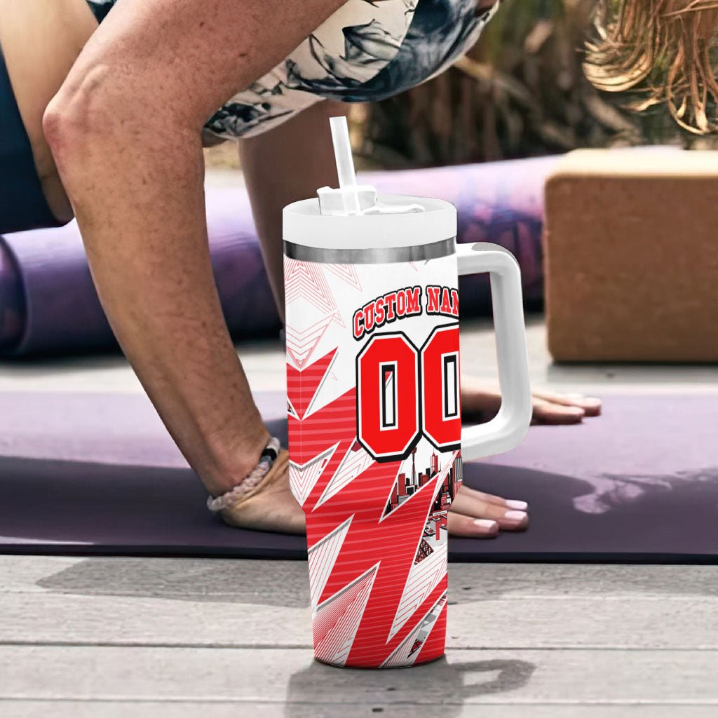 Personalised Sydney Swans Fan Pride Tumbler With Handle Fierce Swan Mascot Graphic Art With Sydney City Skyline
