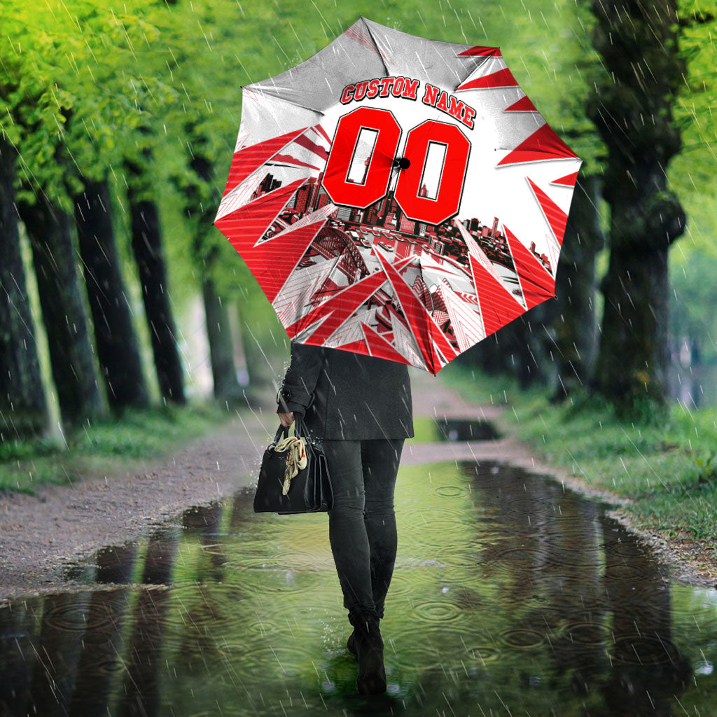 Personalised Sydney Swans Fan Pride Umbrella Fierce Swan Mascot Graphic Art With Sydney City Skyline