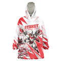 Personalised Sydney Swans Fan Pride Wearable Blanket Hoodie Fierce Swan Mascot Graphic Art With Sydney City Skyline