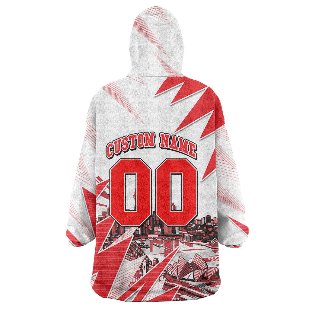 Personalised Sydney Swans Fan Pride Wearable Blanket Hoodie Fierce Swan Mascot Graphic Art With Sydney City Skyline