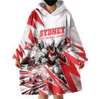 Personalised Sydney Swans Fan Pride Wearable Blanket Hoodie Fierce Swan Mascot Graphic Art With Sydney City Skyline