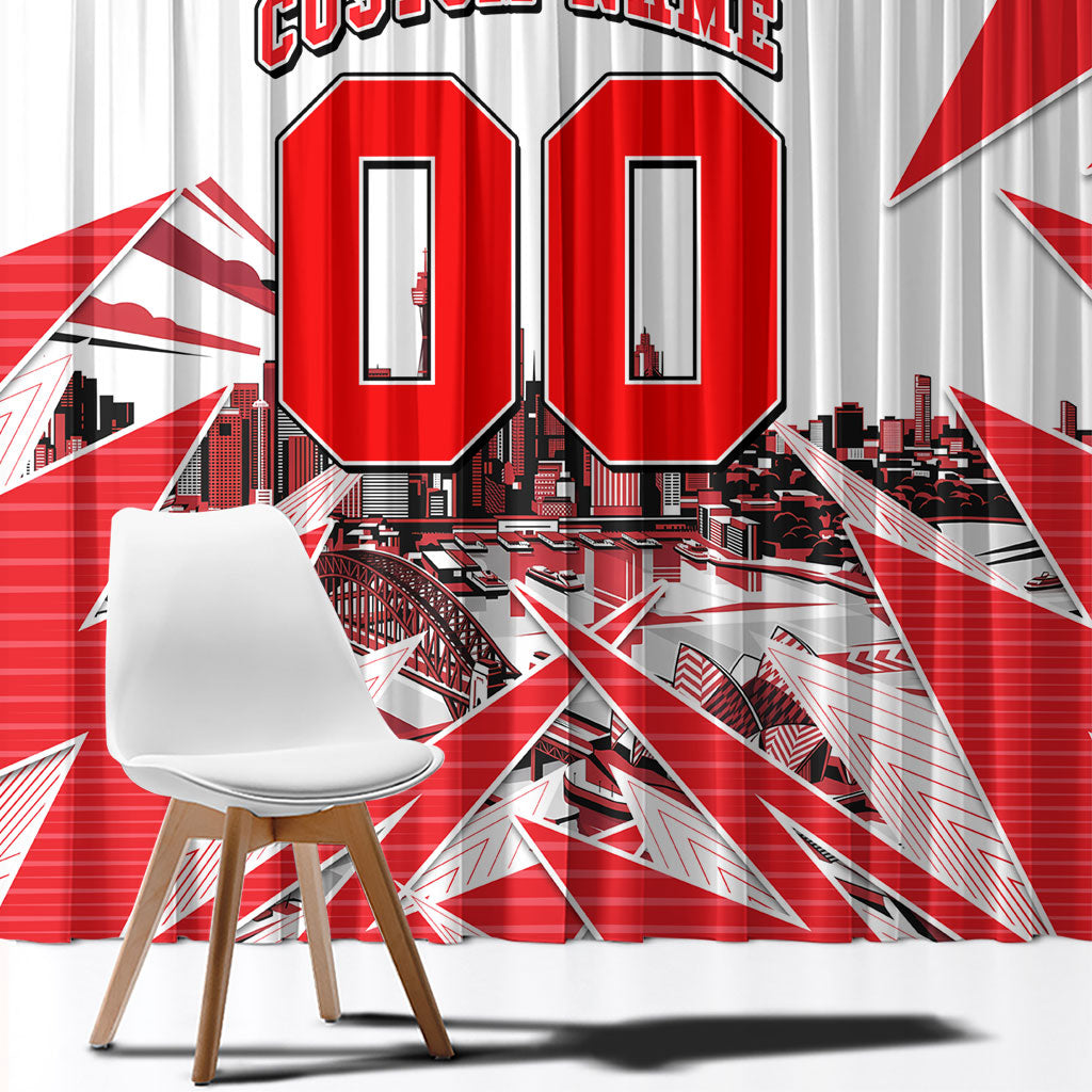 Personalised Sydney Swans Fan Pride Window Curtain Fierce Swan Mascot Graphic Art With Sydney City Skyline