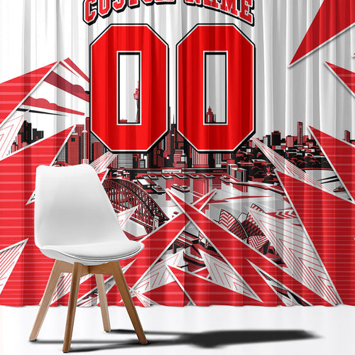 Personalised Sydney Swans Fan Pride Window Curtain Fierce Swan Mascot Graphic Art With Sydney City Skyline
