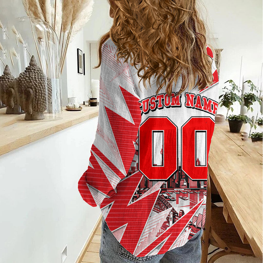 Personalised Sydney Swans Fan Pride Women Casual Shirt Fierce Swan Mascot Graphic Art With Sydney City Skyline