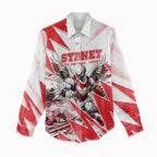 Personalised Sydney Swans Fan Pride Women Casual Shirt Fierce Swan Mascot Graphic Art With Sydney City Skyline