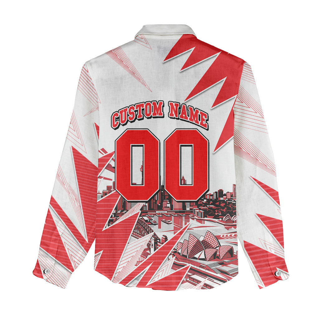 Personalised Sydney Swans Fan Pride Women Casual Shirt Fierce Swan Mascot Graphic Art With Sydney City Skyline