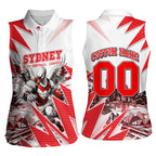 Personalised Sydney Swans Fan Pride Women Sleeveless Polo Shirt Fierce Swan Mascot Graphic Art With Sydney City Skyline