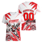 Personalised Sydney Swans Fan Pride Women V-Neck T-Shirt Fierce Swan Mascot Graphic Art With Sydney City Skyline