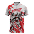 Personalised Sydney Swans Fan Pride Zipper Polo Shirt Fierce Swan Mascot Graphic Art With Sydney City Skyline