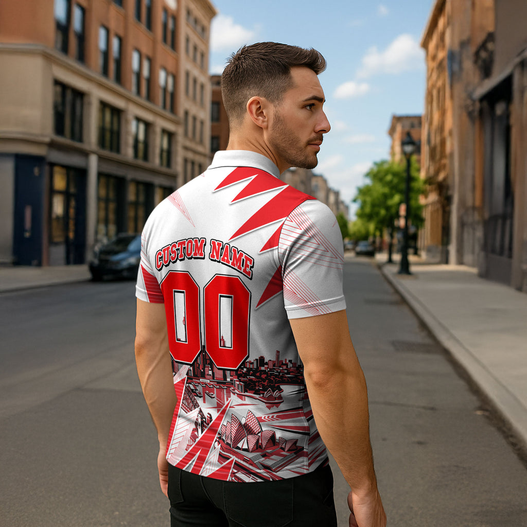 Personalised Sydney Swans Fan Pride Zipper Polo Shirt Fierce Swan Mascot Graphic Art With Sydney City Skyline