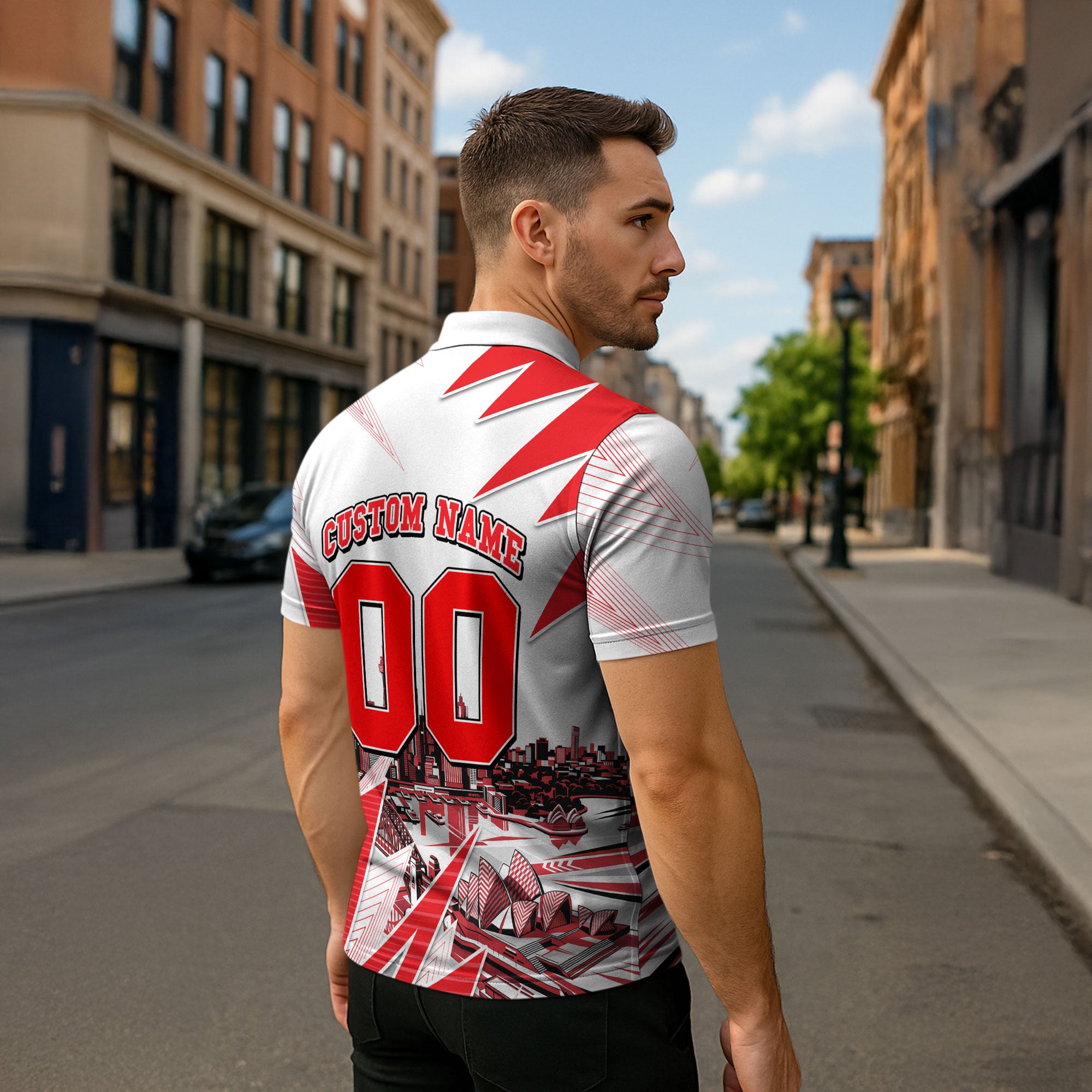 Personalised Sydney Swans Fan Pride Zipper Polo Shirt Fierce Swan Mascot Graphic Art With Sydney City Skyline