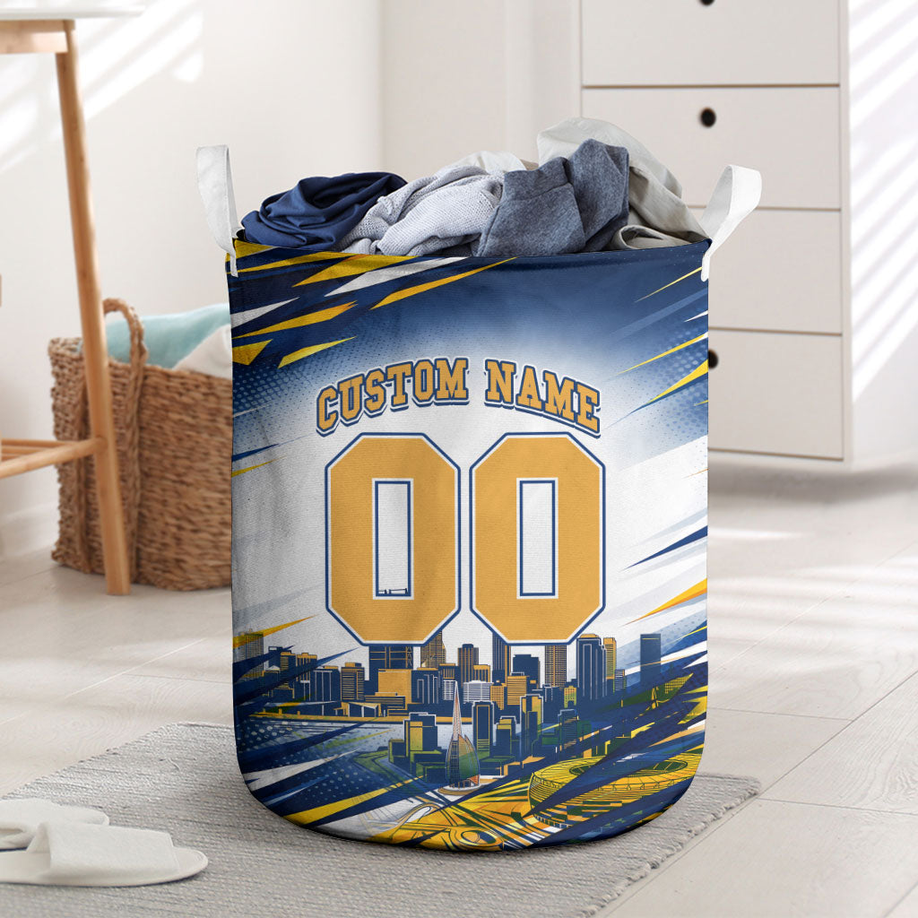 Personalised West Coast Eagles Fan Pride Laundry Basket Muscular Eagle Mascot Graphic Art With Perth City Skyline