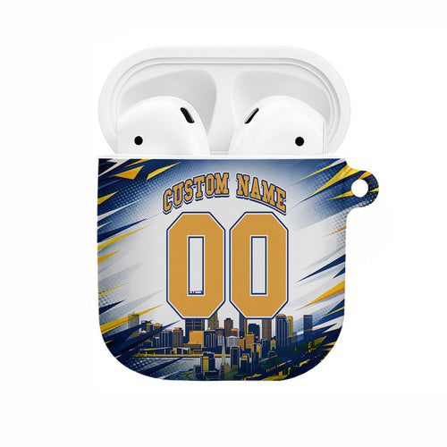 Personalised West Coast Eagles Fan Pride AirPods Case Muscular Eagle Mascot Graphic Art With Perth City Skyline
