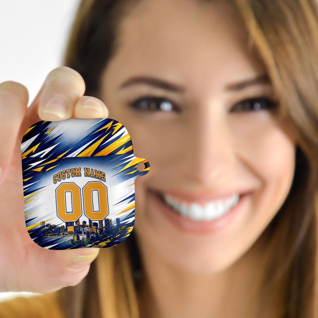 Personalised West Coast Eagles Fan Pride AirPods Case Muscular Eagle Mascot Graphic Art With Perth City Skyline