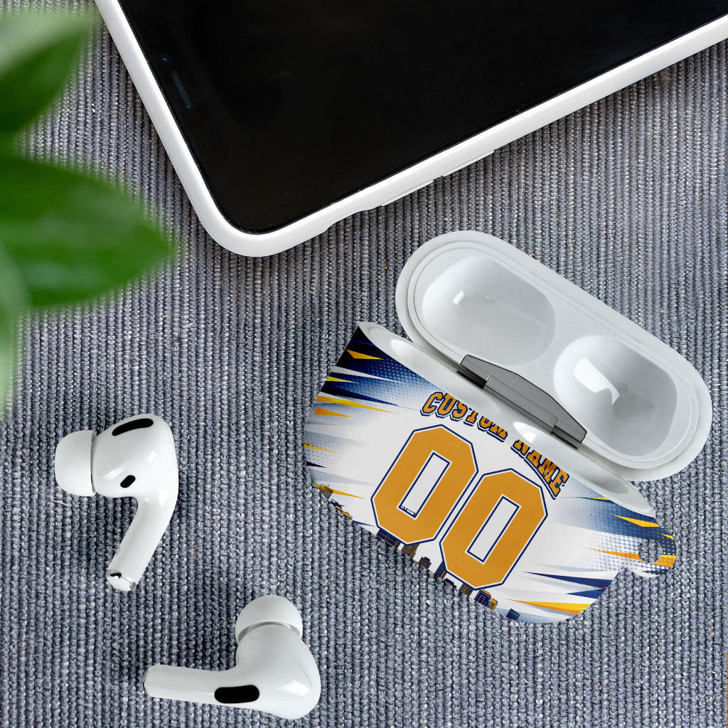 Personalised West Coast Eagles Fan Pride AirPods Case Muscular Eagle Mascot Graphic Art With Perth City Skyline