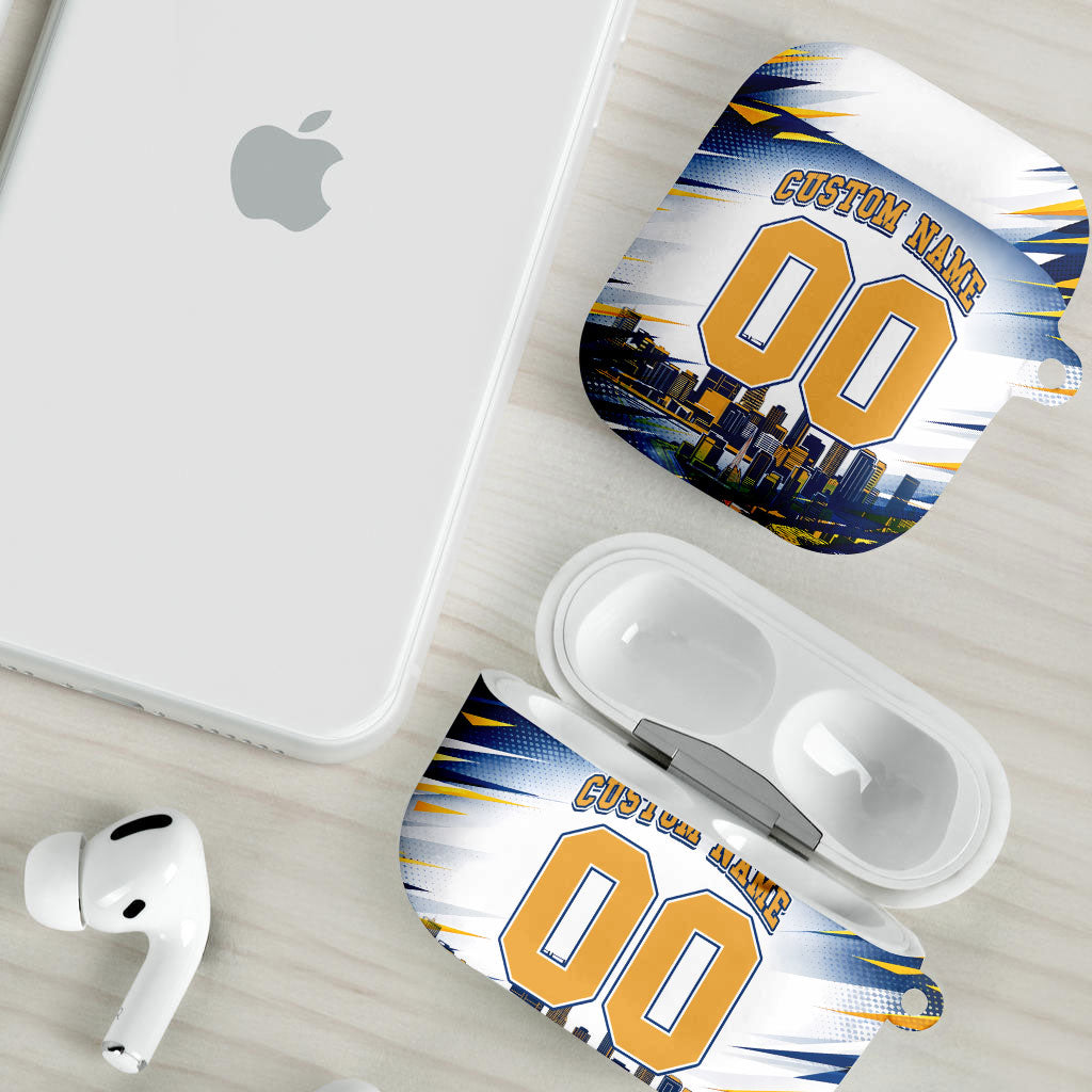 Personalised West Coast Eagles Fan Pride AirPods Case Muscular Eagle Mascot Graphic Art With Perth City Skyline
