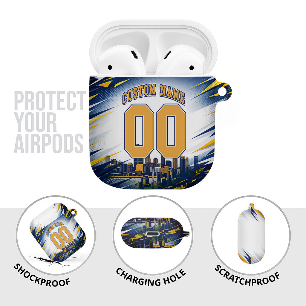 Personalised West Coast Eagles Fan Pride AirPods Case Muscular Eagle Mascot Graphic Art With Perth City Skyline