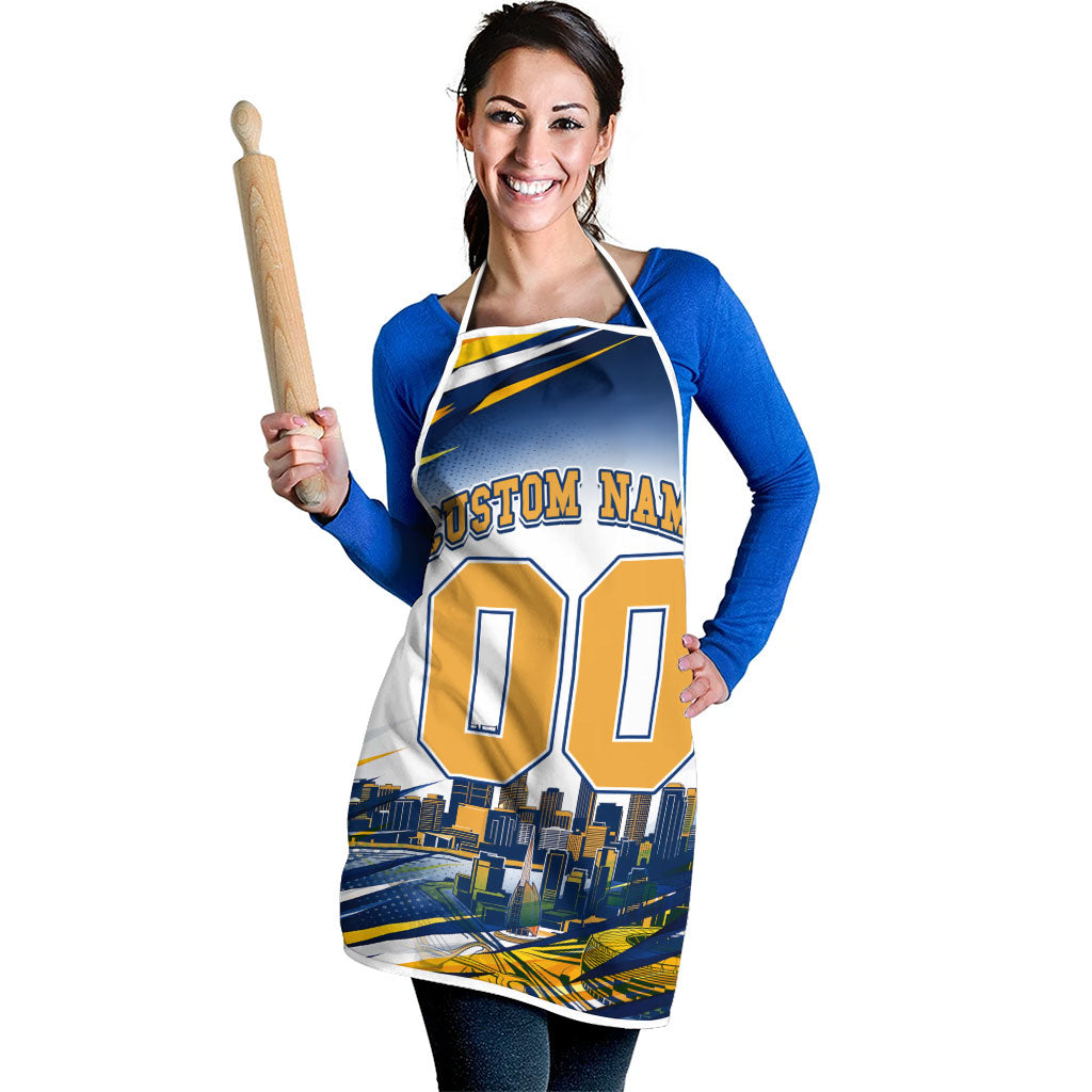 Personalised West Coast Eagles Fan Pride Apron Muscular Eagle Mascot Graphic Art With Perth City Skyline