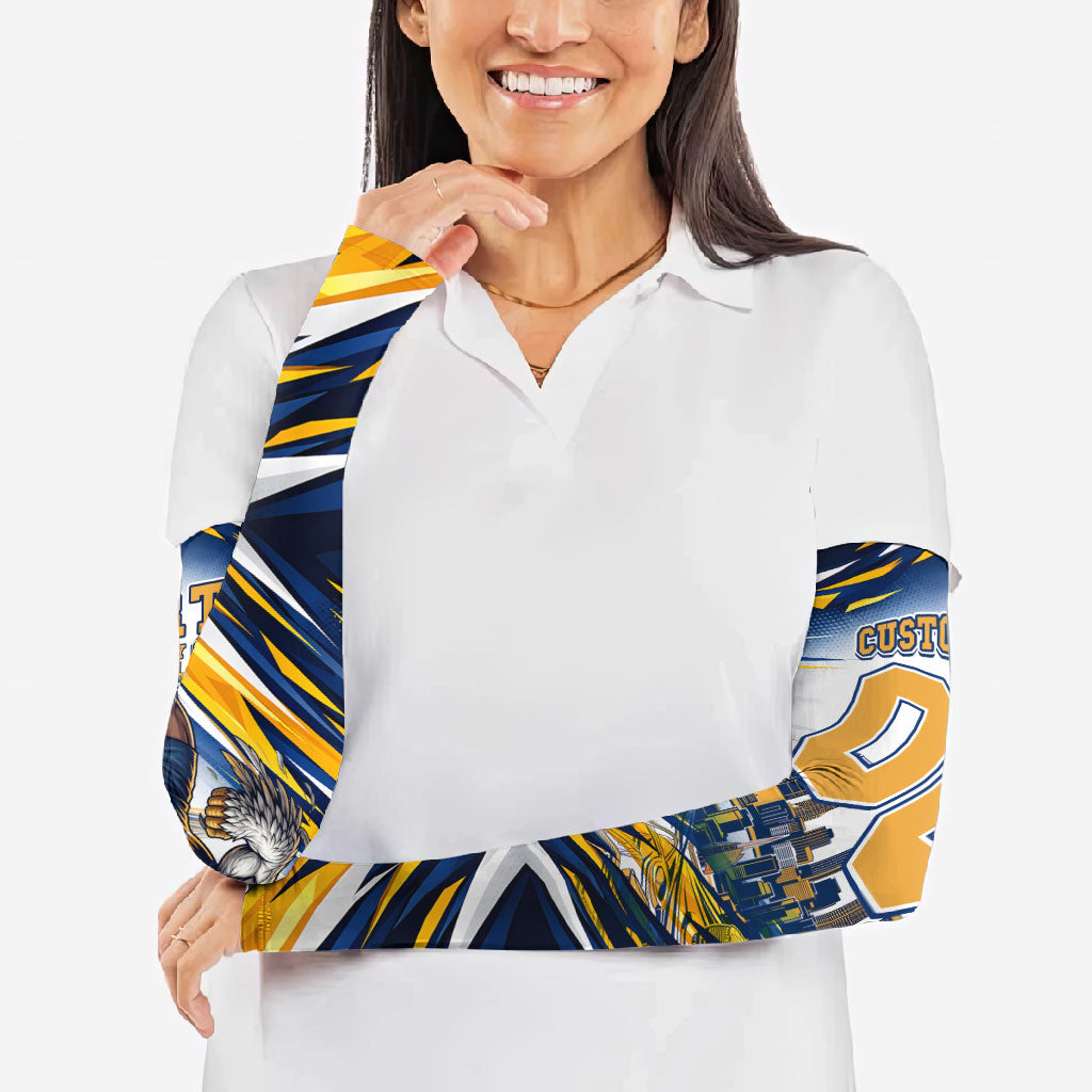 Personalised West Coast Eagles Fan Pride Arm Sleeves Muscular Eagle Mascot Graphic Art With Perth City Skyline