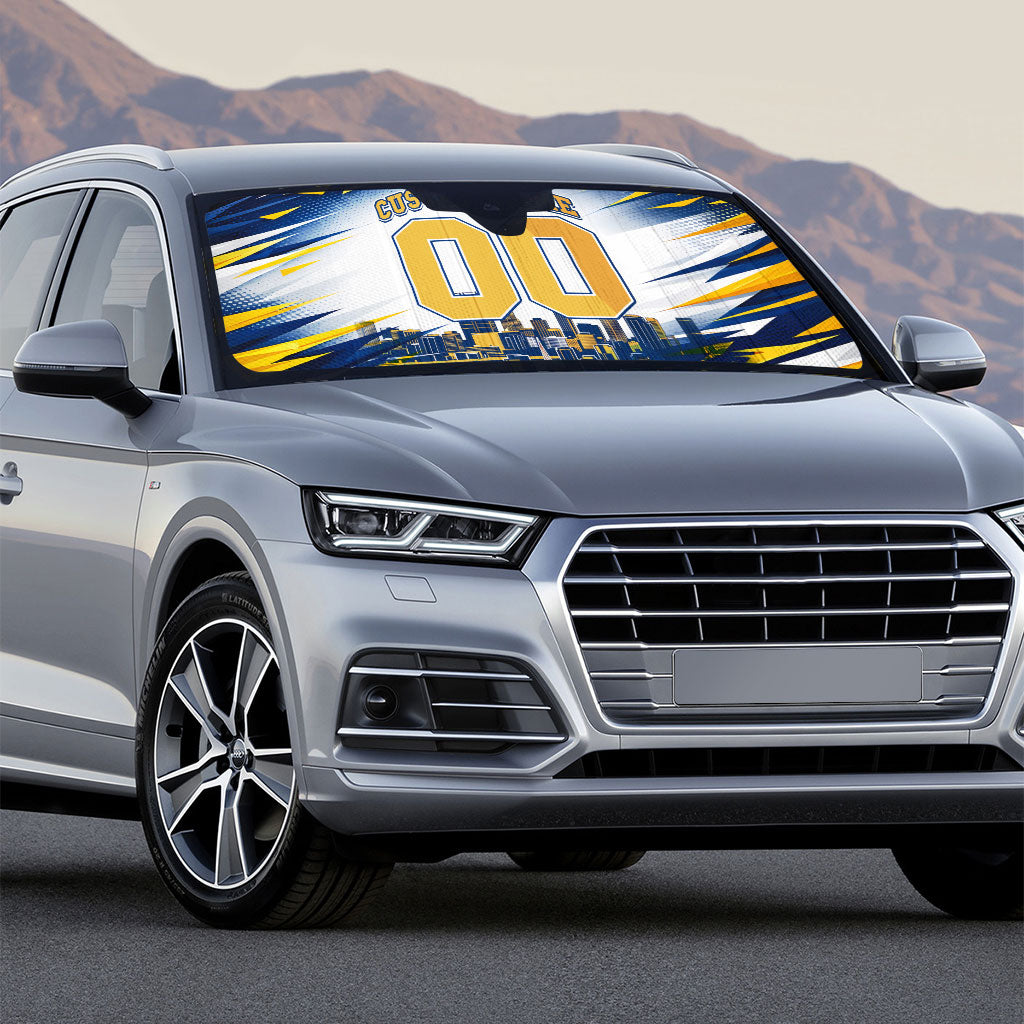 Personalised West Coast Eagles Fan Pride Auto Sun Shade Muscular Eagle Mascot Graphic Art With Perth City Skyline