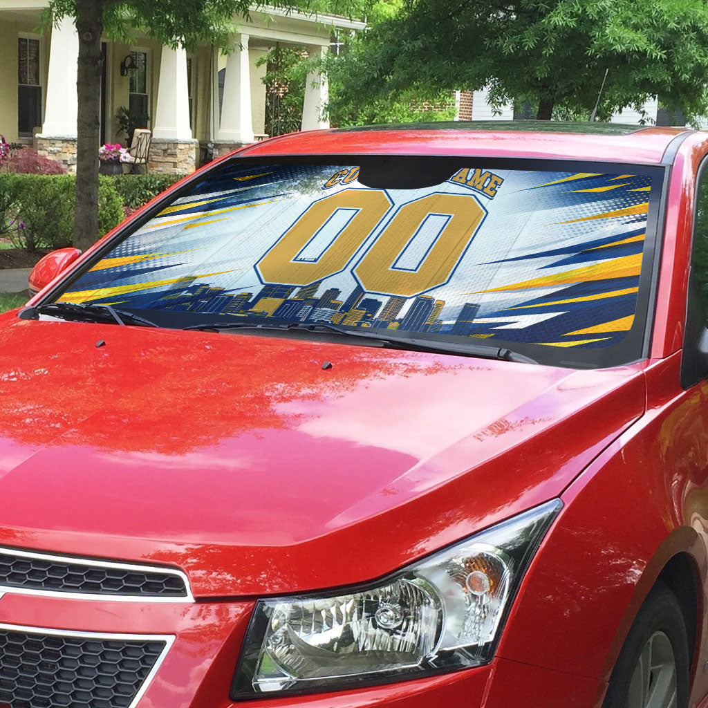 Personalised West Coast Eagles Fan Pride Auto Sun Shade Muscular Eagle Mascot Graphic Art With Perth City Skyline