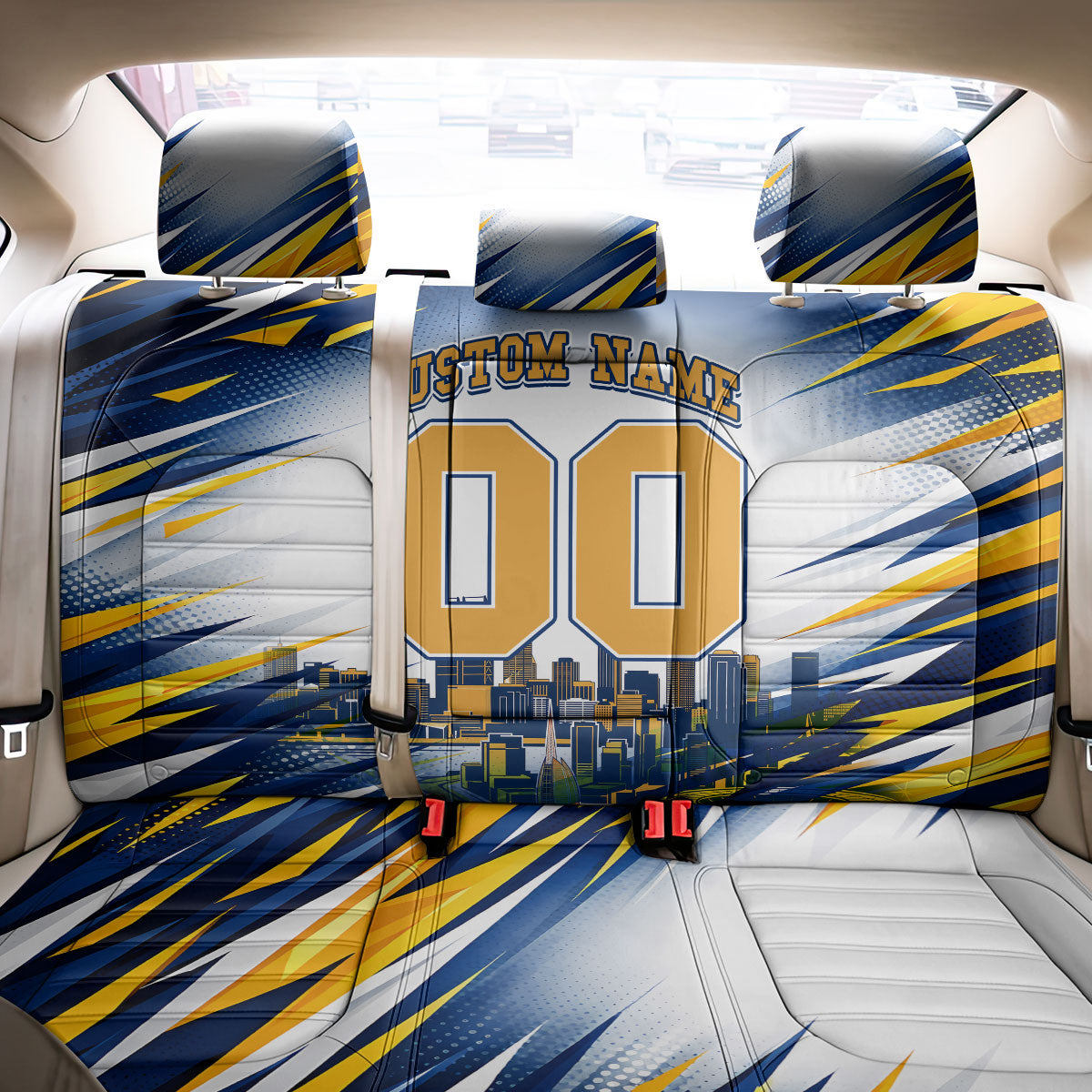 Personalised West Coast Eagles Fan Pride Back Car Seat Cover Muscular Eagle Mascot Graphic Art With Perth City Skyline