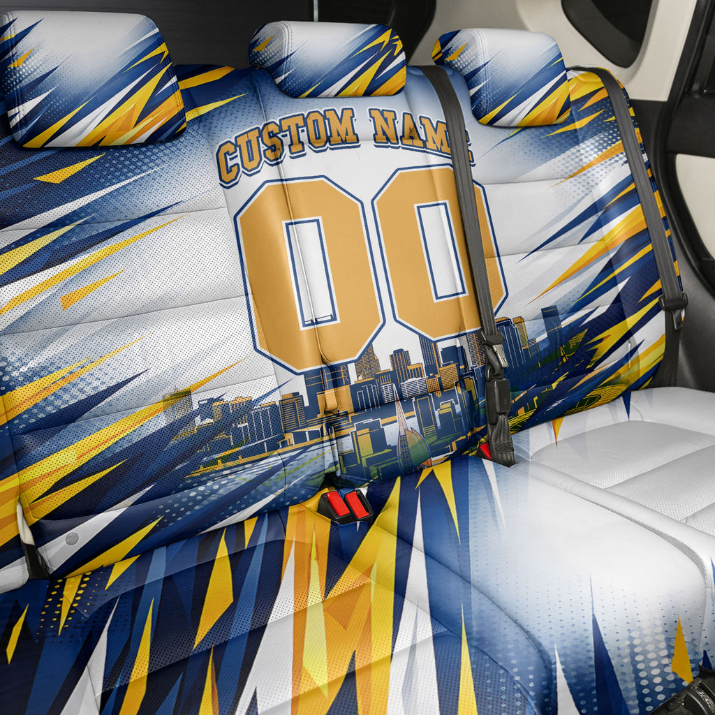 Personalised West Coast Eagles Fan Pride Back Car Seat Cover Muscular Eagle Mascot Graphic Art With Perth City Skyline