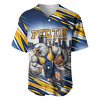 Personalised West Coast Eagles Fan Pride Baseball Jersey Muscular Eagle Mascot Graphic Art With Perth City Skyline