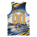 Personalised West Coast Eagles Fan Pride Basketball Jersey Muscular Eagle Mascot Graphic Art With Perth City Skyline