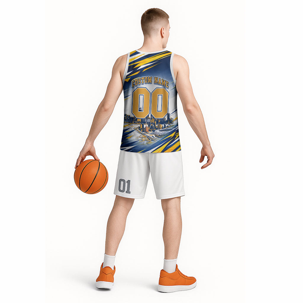 Personalised West Coast Eagles Fan Pride Basketball Jersey Muscular Eagle Mascot Graphic Art With Perth City Skyline