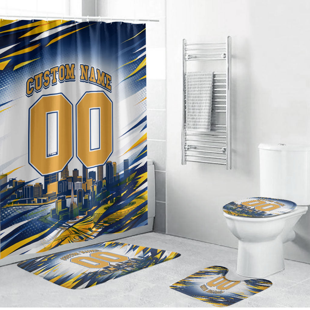 Personalised West Coast Eagles Fan Pride Bathroom Set Muscular Eagle Mascot Graphic Art With Perth City Skyline