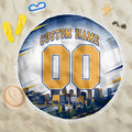 Personalised West Coast Eagles Fan Pride Beach Blanket Muscular Eagle Mascot Graphic Art With Perth City Skyline