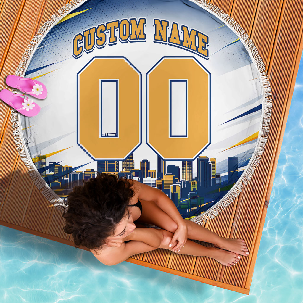Personalised West Coast Eagles Fan Pride Beach Blanket Muscular Eagle Mascot Graphic Art With Perth City Skyline