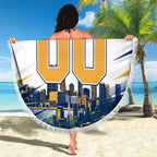 Personalised West Coast Eagles Fan Pride Beach Blanket Muscular Eagle Mascot Graphic Art With Perth City Skyline