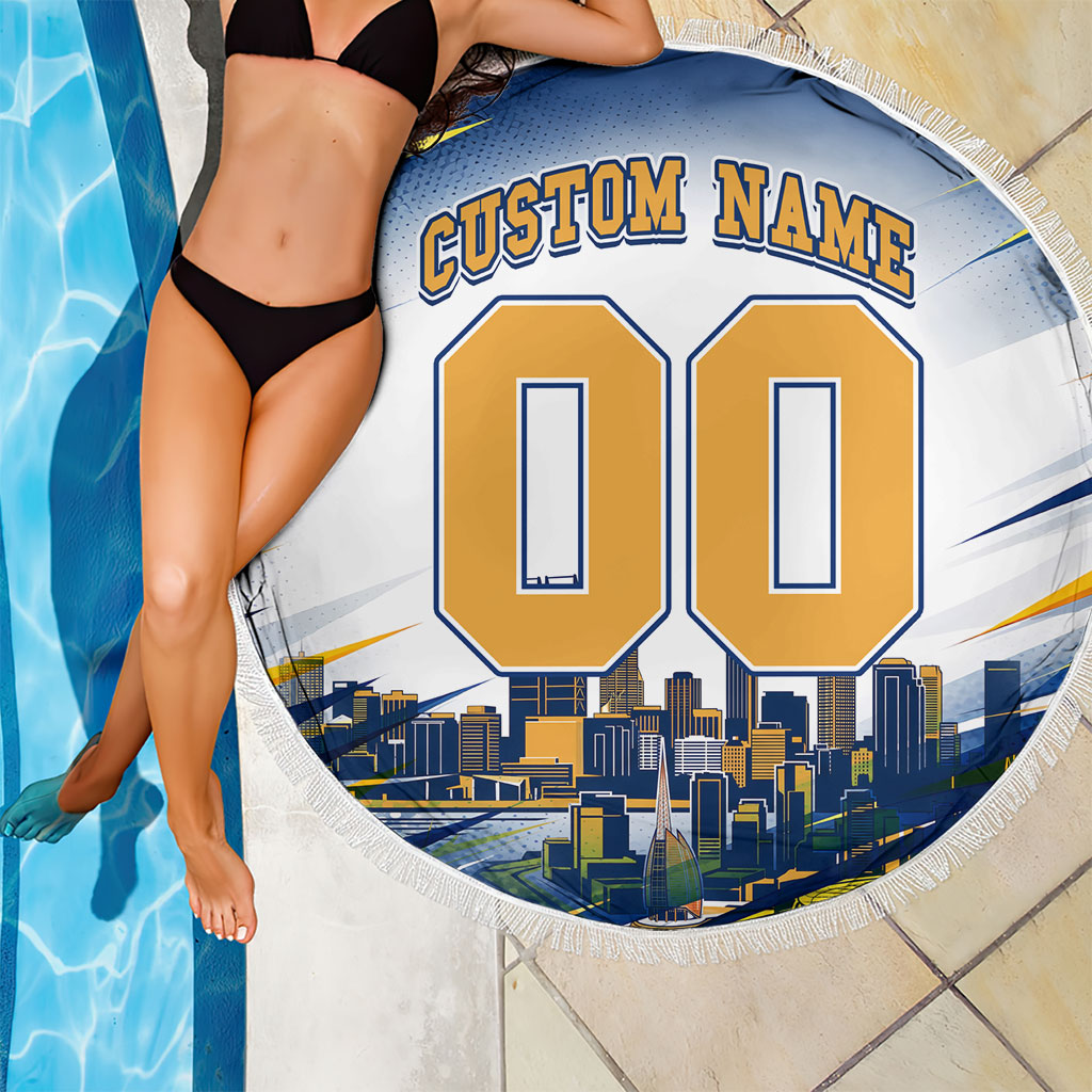 Personalised West Coast Eagles Fan Pride Beach Blanket Muscular Eagle Mascot Graphic Art With Perth City Skyline